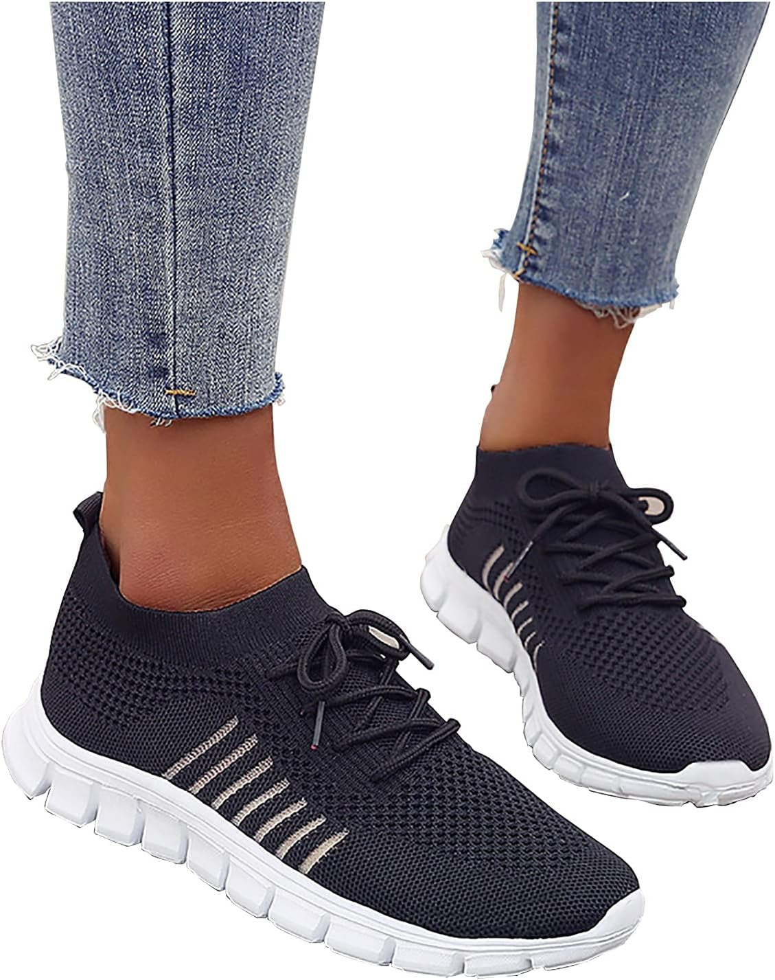 Black Running Shoes Women Womens Fashion Tennis Shoes Lightweight Mesh Running Walking Sneaker Lace-Up Sport Shoes Runing Breathable Shoes Sneakers