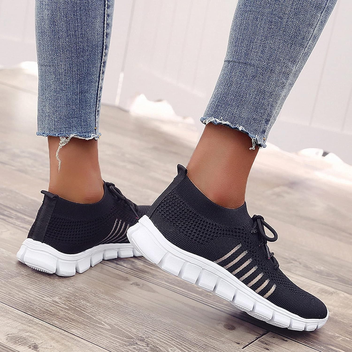Black Running Shoes Women Womens Fashion Tennis Shoes Lightweight Mesh Running Walking Sneaker Lace-Up Sport Shoes Runing Breathable Shoes Sneakers