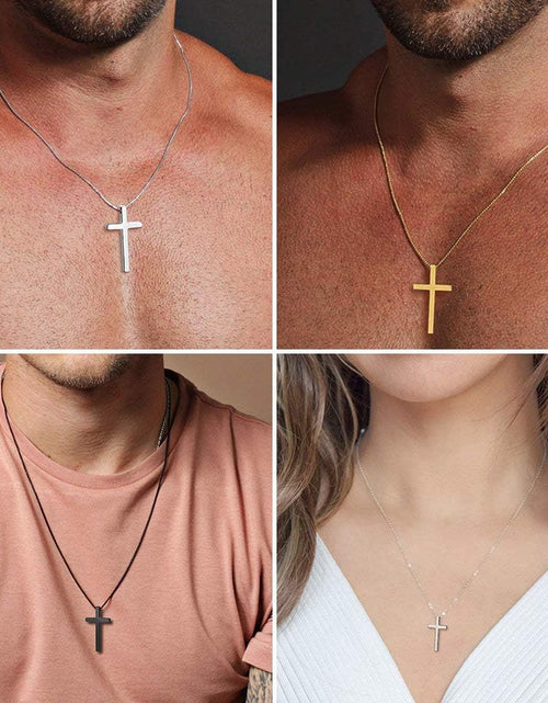 Load image into Gallery viewer, Valentines Gifts for Him Men Teen Boys -Cross Necklace for Men, Silver Black Gold Stainless Steel Plain Cross Pendant Necklace Box Chain 16-30 Inch
