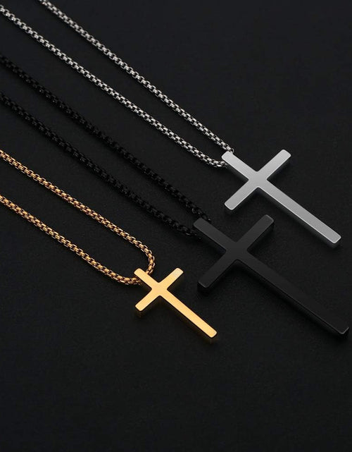 Load image into Gallery viewer, Valentines Gifts for Him Men Teen Boys -Cross Necklace for Men, Silver Black Gold Stainless Steel Plain Cross Pendant Necklace Box Chain 16-30 Inch

