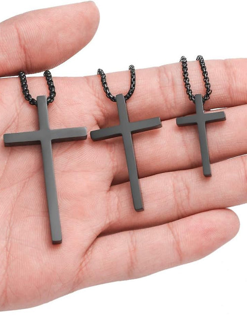 Load image into Gallery viewer, Valentines Gifts for Him Men Teen Boys -Cross Necklace for Men, Silver Black Gold Stainless Steel Plain Cross Pendant Necklace Box Chain 16-30 Inch
