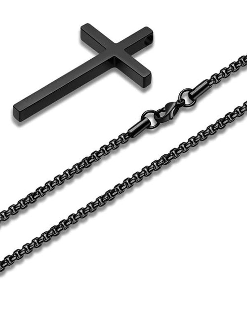 Load image into Gallery viewer, Valentines Gifts for Him Men Teen Boys -Cross Necklace for Men, Silver Black Gold Stainless Steel Plain Cross Pendant Necklace Box Chain 16-30 Inch
