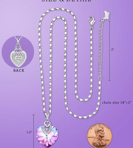 3 Hearts Crystal Necklace for Women, Pendant Engraved Love You - Christmas Wedding Gifts for Her Anniversary Mother'S Day Valentine’S Day Birthday - in Gift Box