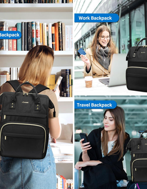 Load image into Gallery viewer, Laptop Backpack Women Teacher Backpack Nurse Bags, 15.6 Inch Womens Work Backpack Purse Waterproof Anti-Theft Travel Back Pack with USB Charging Port (Black)
