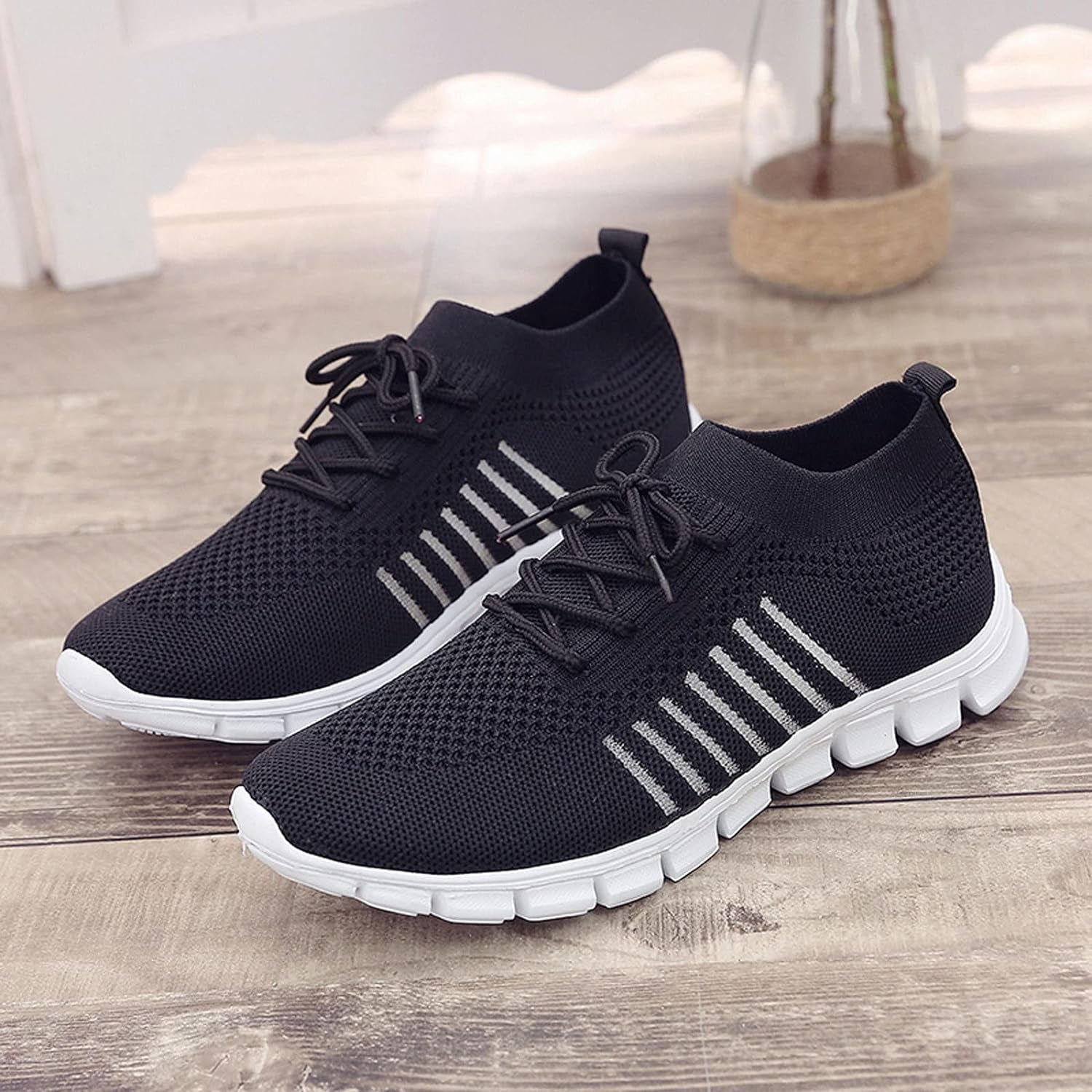 Black Running Shoes Women Womens Fashion Tennis Shoes Lightweight Mesh Running Walking Sneaker Lace-Up Sport Shoes Runing Breathable Shoes Sneakers